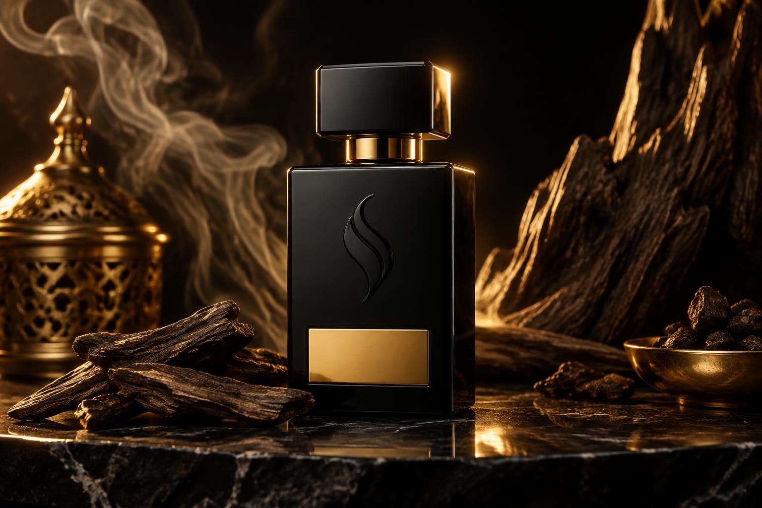 SCENOVA black perfume bottle and oud wood